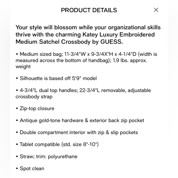 Guess Katey Luxury Embroidered Medium Satchel Crossbody, NWT - Picture 7 of 11